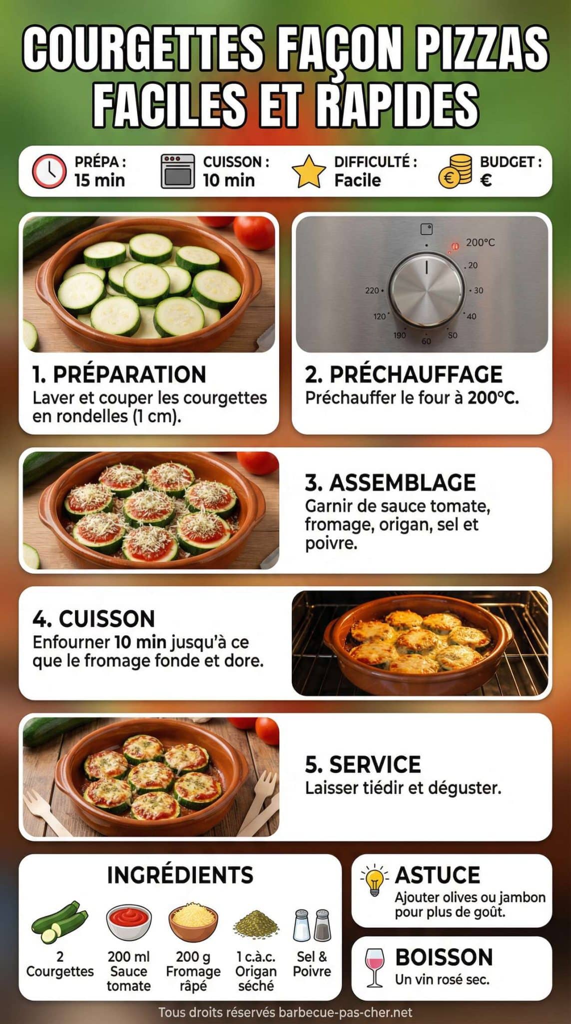 Fiche recette Recette : courgettes fa�on pizzas faciles et rapides