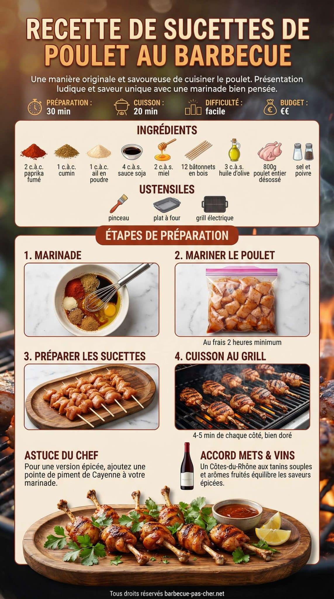 Fiche recette Recette de sucettes de poulet au barbecue