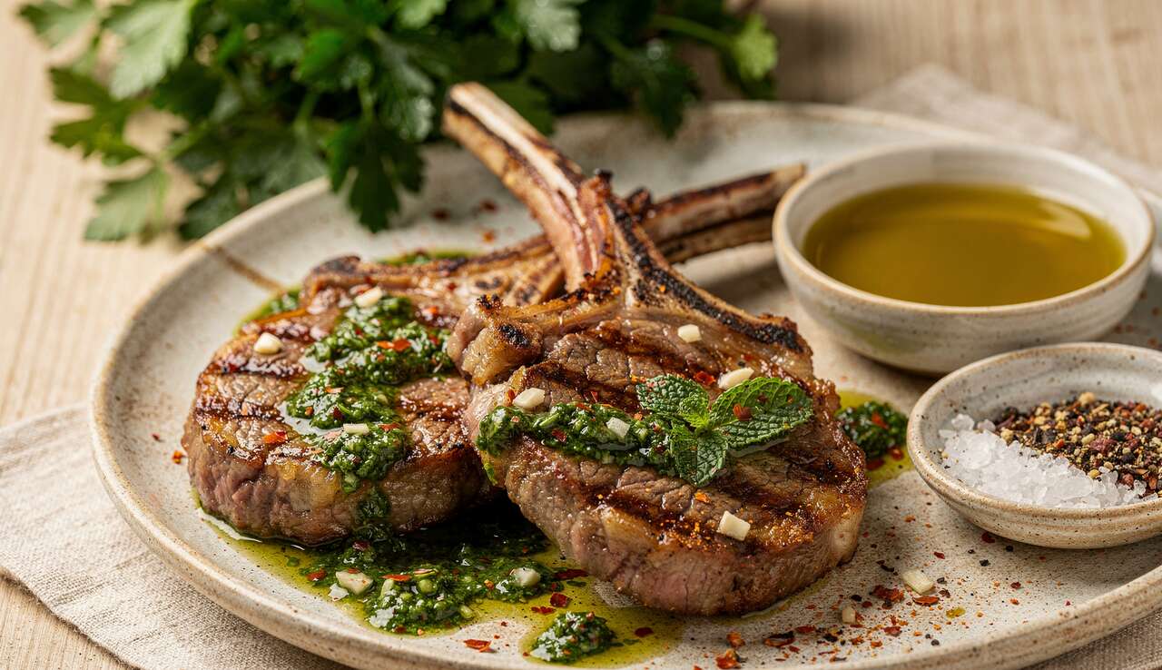 Côtelettes d'agneau : recette sauce chimichurri menthe