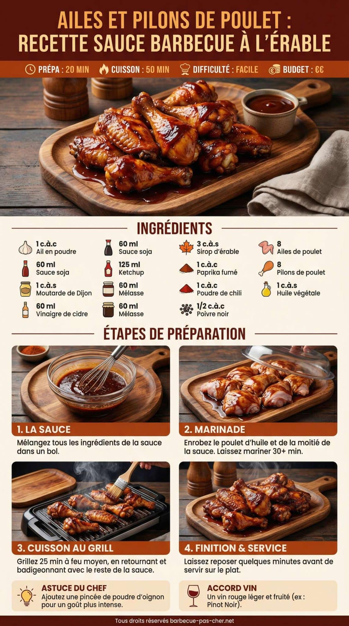 Fiche recette Ailes et Pilons de Poulet : recette Sauce Barbecue &agrave; l'&Eacute;rable