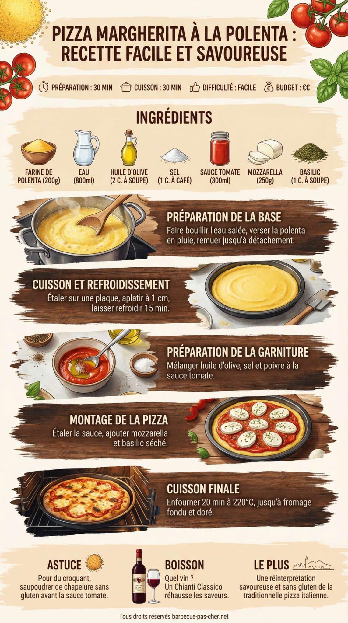 Fiche recette Pizza Margherita &agrave; la polenta : la recette facile et savoureuse