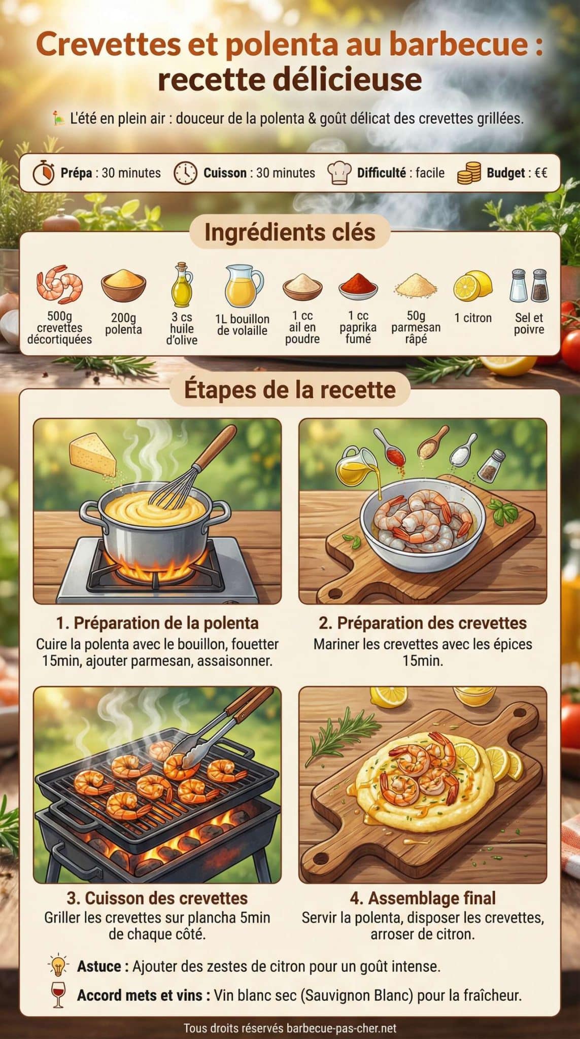 Fiche recette Crevettes et polenta au barbecue : recette d&eacute;licieuse