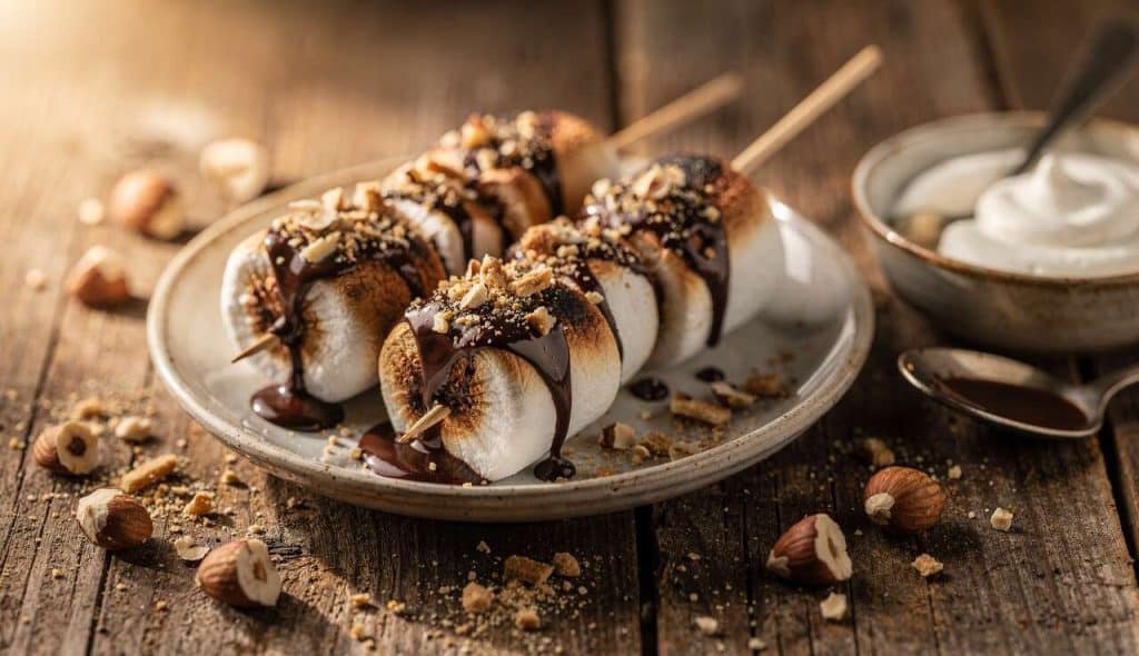 Brochettes de chamallows au chocolat à la plancha : recette gourmande