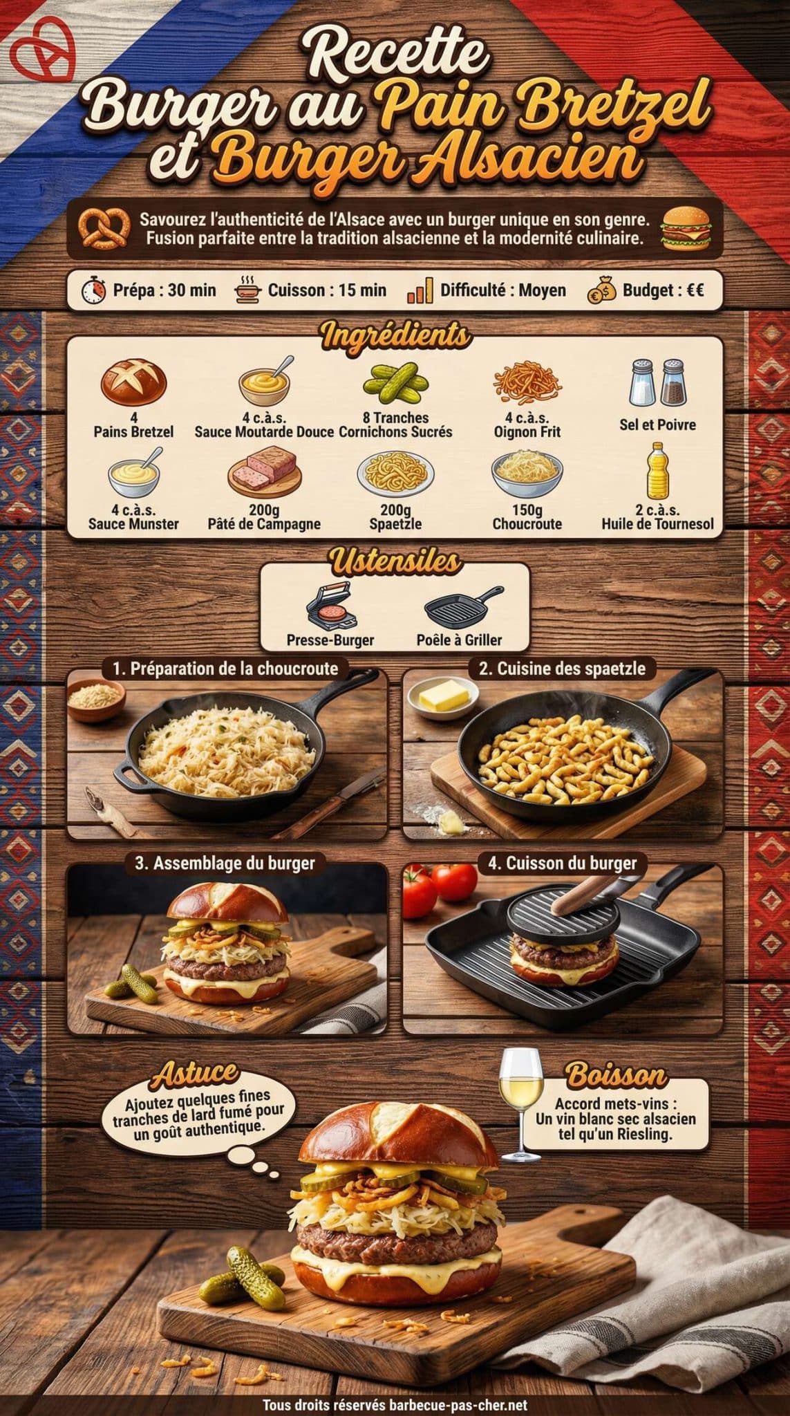 Fiche recette Recette Burger au Pain Bretzel et Burger Alsacien