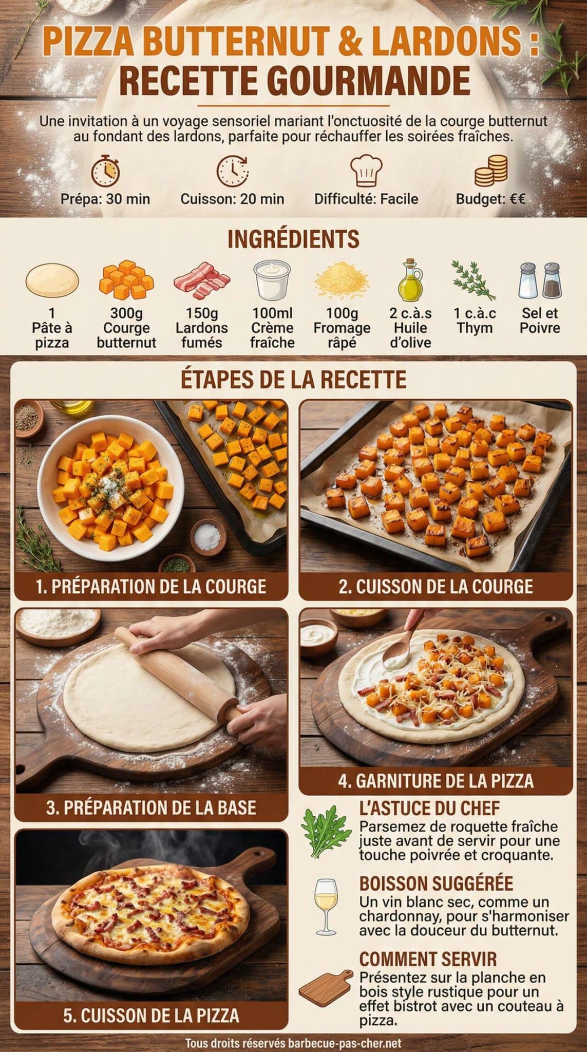 Fiche recette Pizza butternut et lardons : recette gourmande