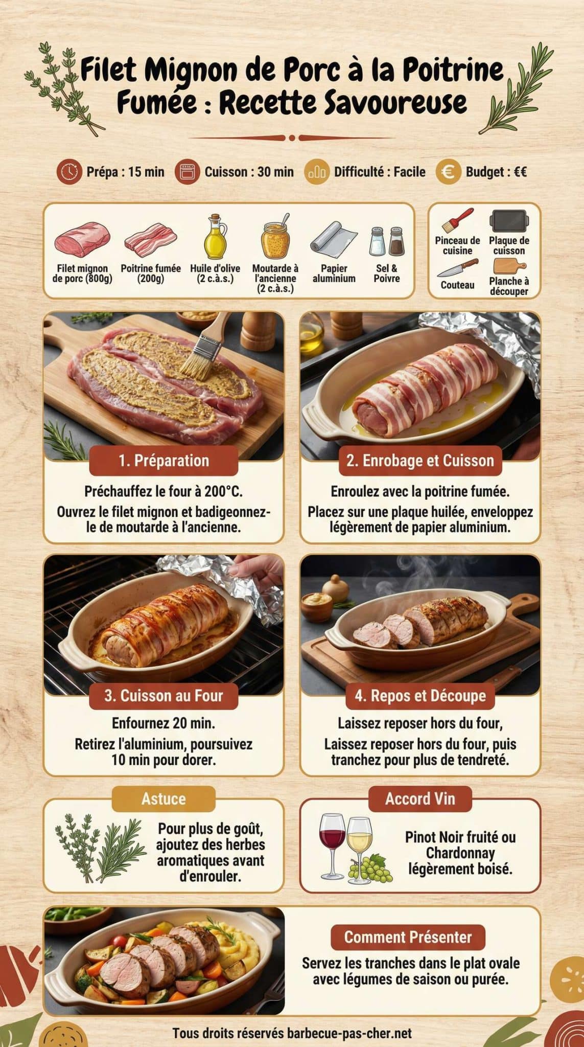 Fiche recette Filet mignon de porc &agrave; la poitrine fum&eacute;e : recette savoureuse
