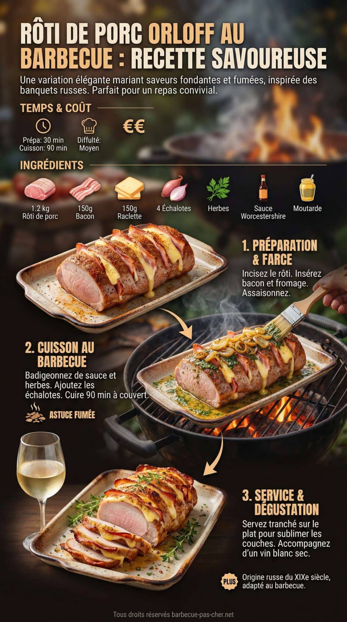 Fiche recette R&ocirc;ti de porc Orloff au barbecue : recette savoureuse
