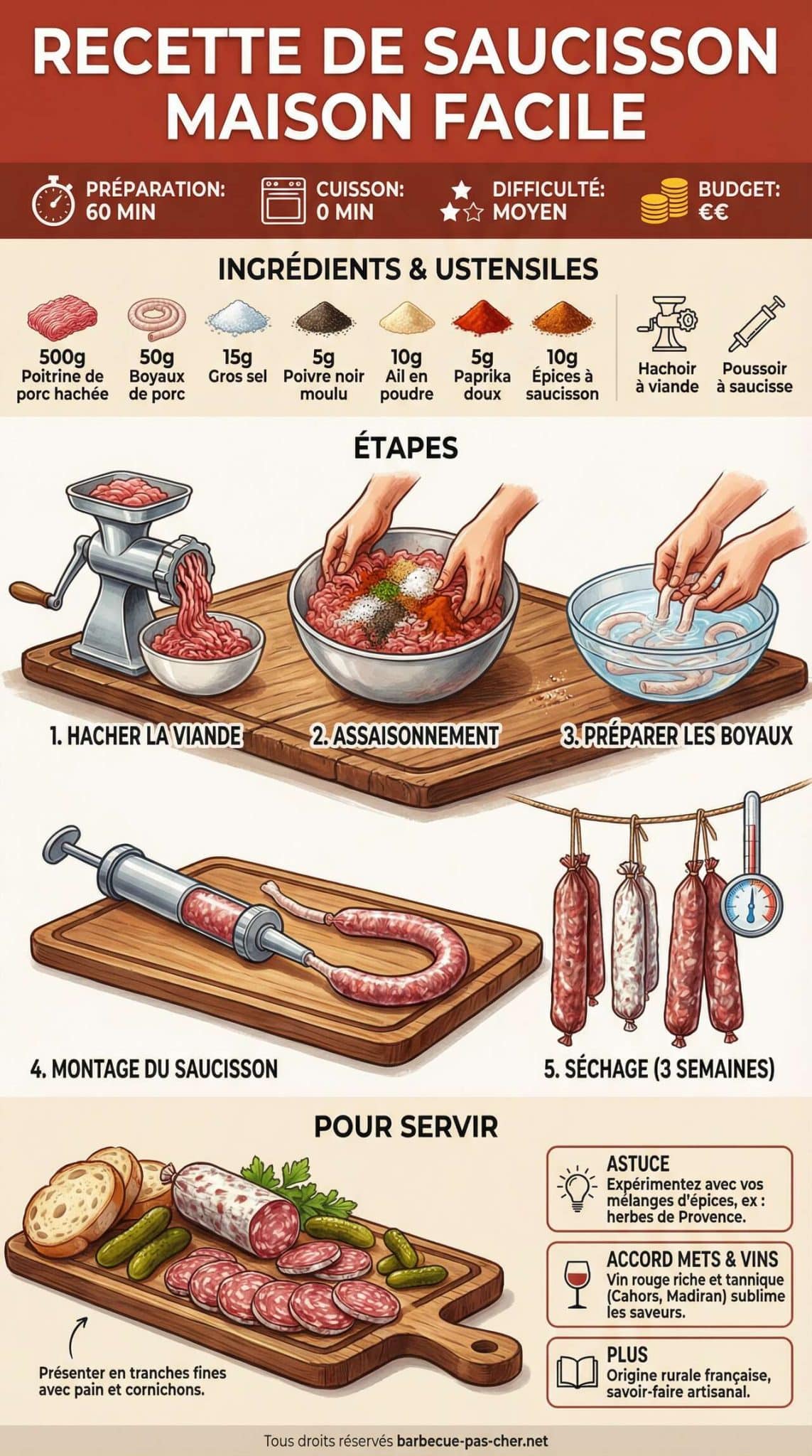 Fiche recette Recette de saucisson maison facile