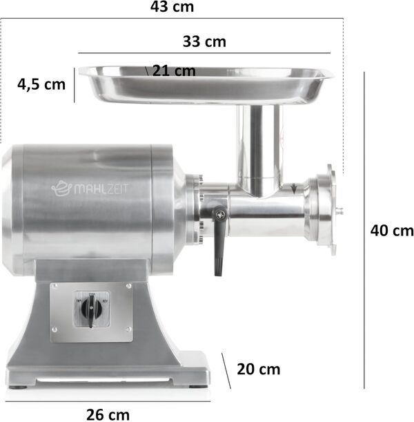 Repas Hachoir à viande en acier inoxydable électrique | Argent | 650W - 150kg/h | Meat Grinder Machine à fasciner avec remplisseur de saucisses Cutter à viande