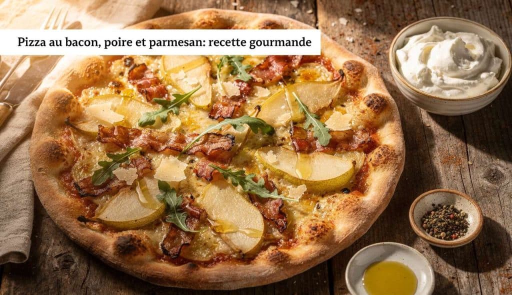 Pizza au bacon, poire et parmesan : recette gourmande