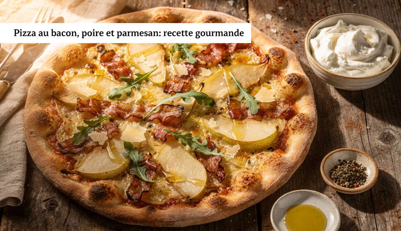 Pizza au bacon, poire et parmesan : recette gourmande