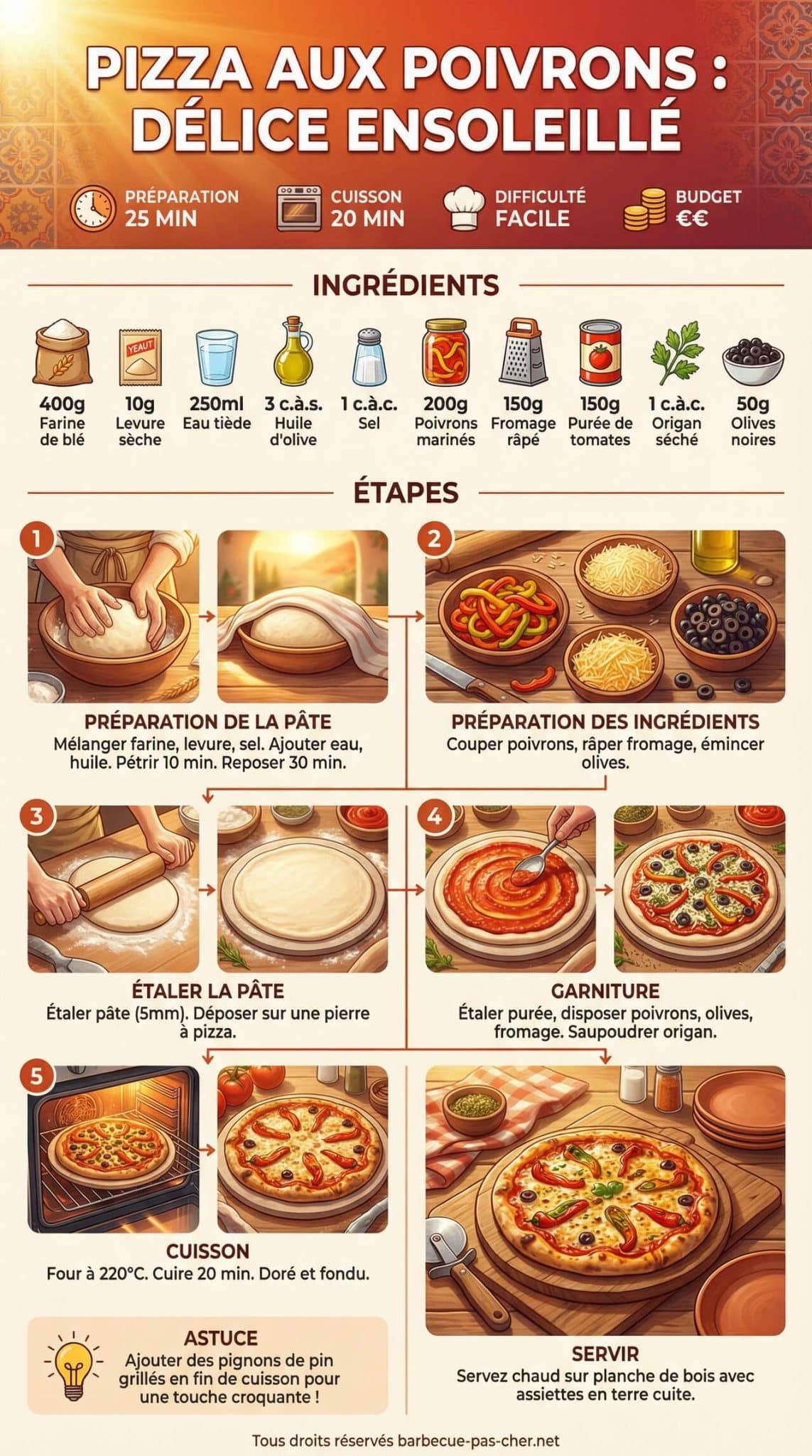 Fiche recette Recette de pizza aux poivrons : d&eacute;lice ensoleill&eacute;