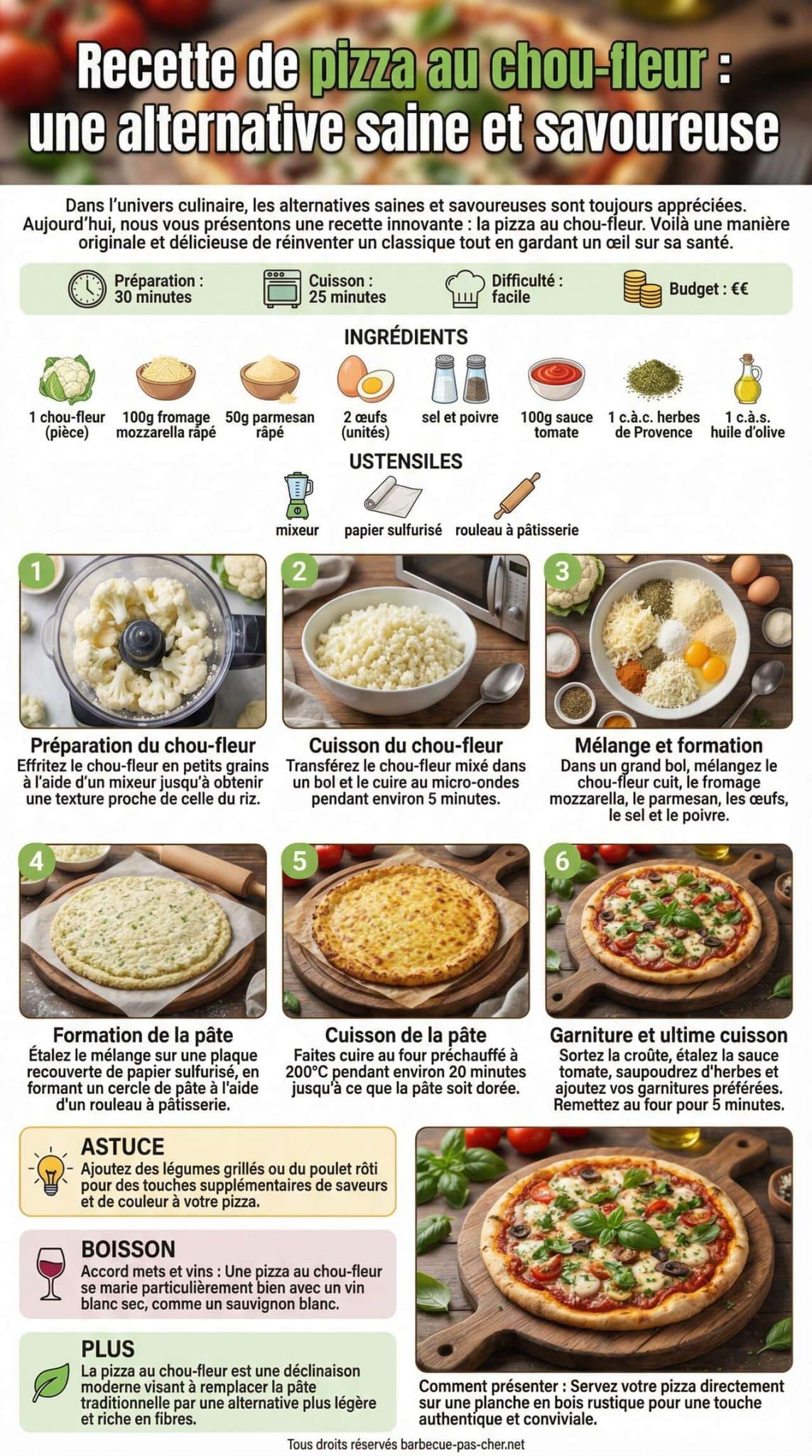 Fiche recette Recette de pizza au chou-fleur : une alternative saine et savoureuse