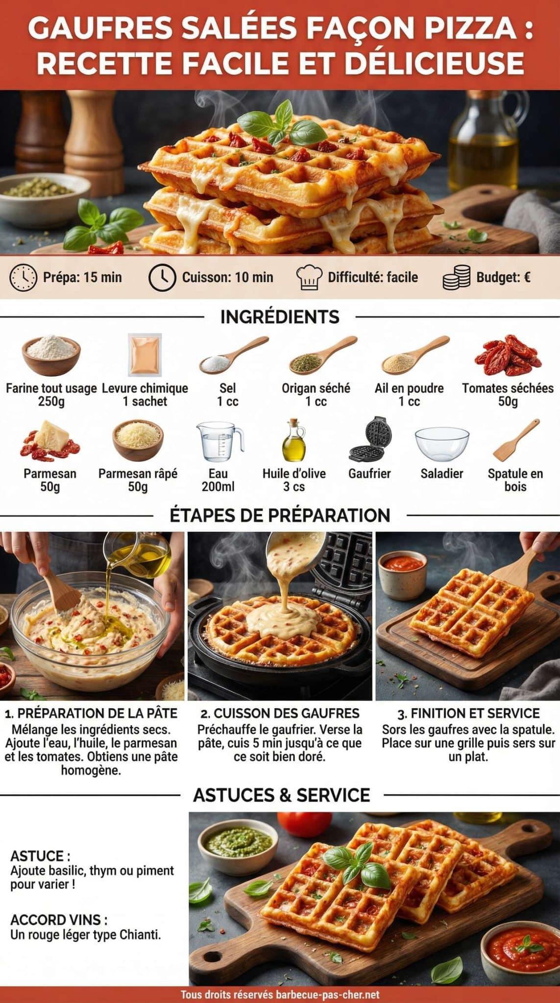 Fiche recette Gaufres Sal&eacute;es Fa&ccedil;on Pizza : recette Facile et D&eacute;licieuse