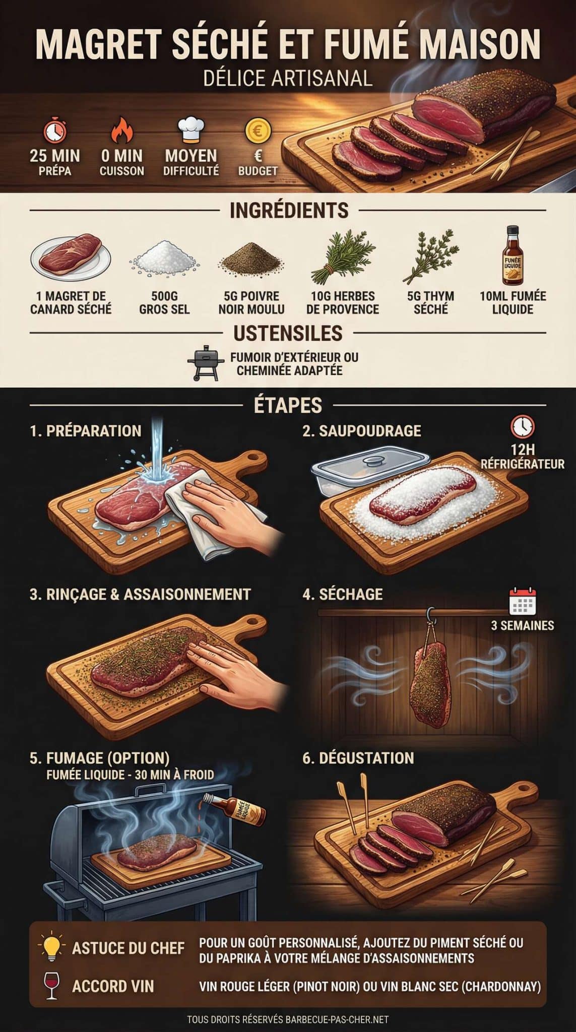 Fiche recette Recette de magret s&eacute;ch&eacute; et fum&eacute; maison