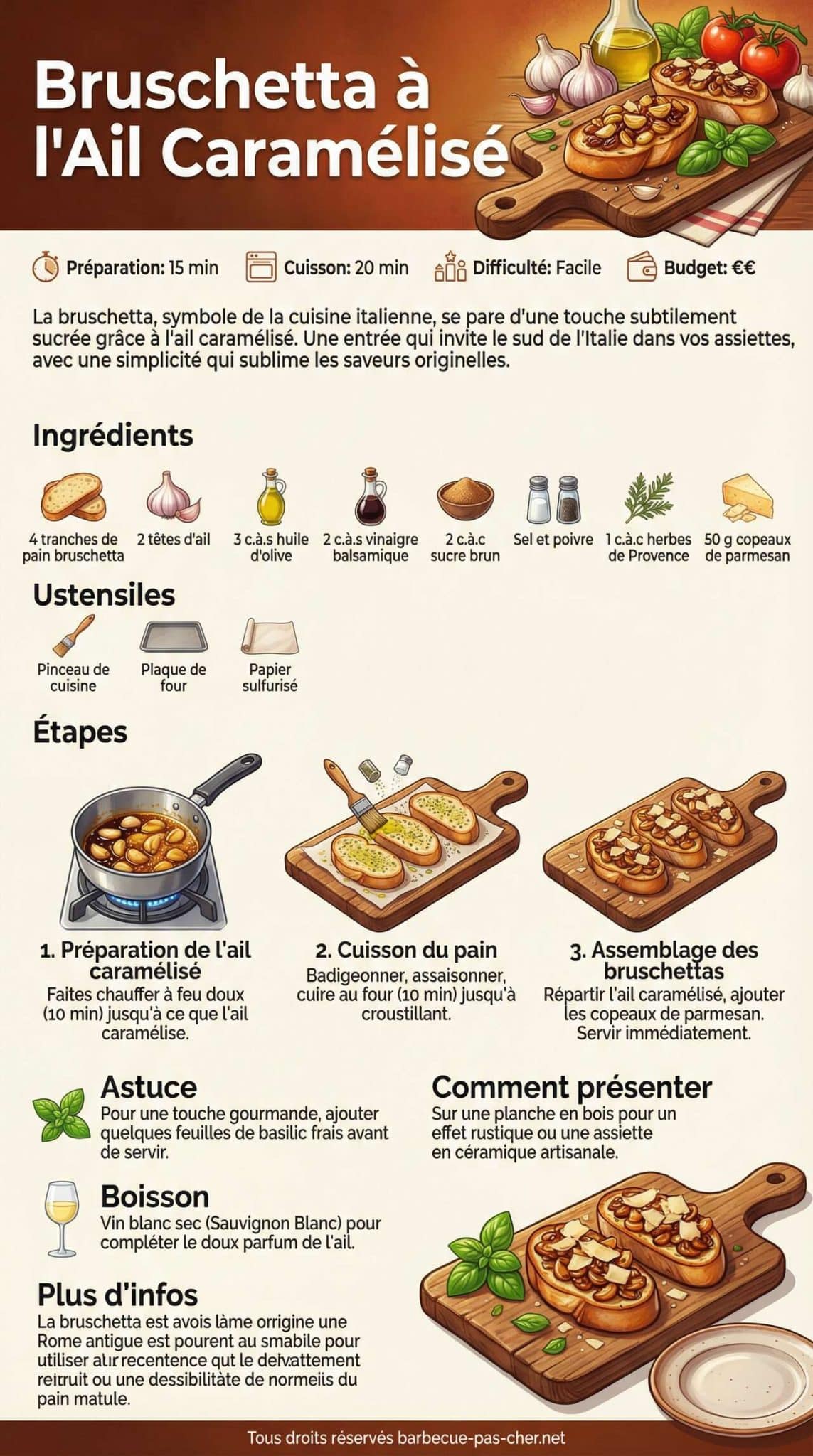 Fiche recette Recette de bruschetta &agrave; l'ail caram&eacute;lis&eacute;
