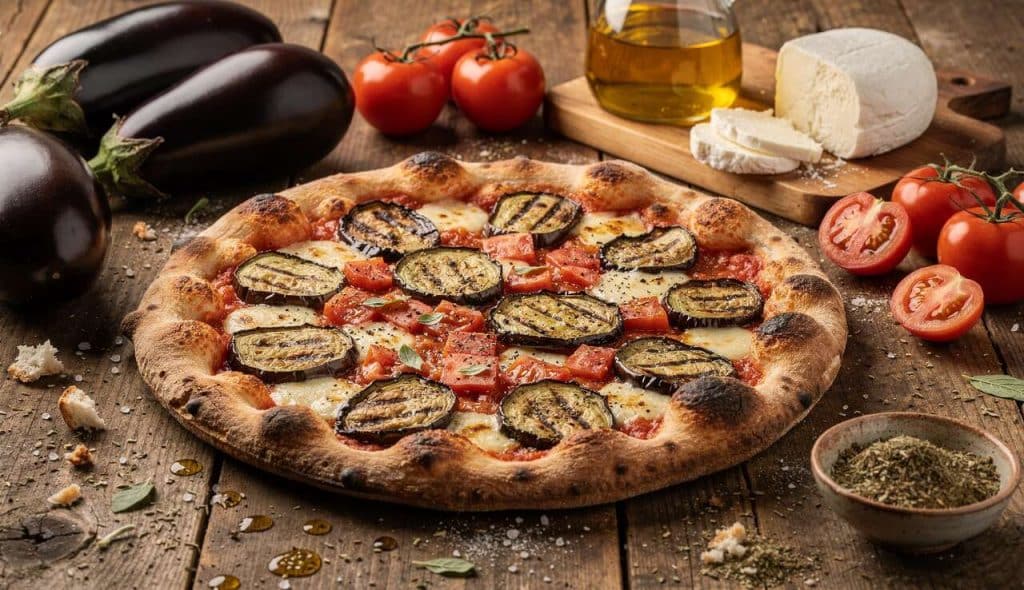 Pizza aubergine, tomate et mozzarella : recette savoureuse