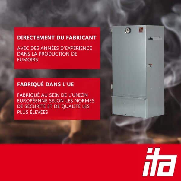 ITA Fumoir 7005 81x28x40 cm en Acier Inoxydable - Armoire de Fumage Premium avec Thermomètre & Accessoires - Résistant à la Corrosion, Durable - Fumoir pour Viande, Poisson, Fromage