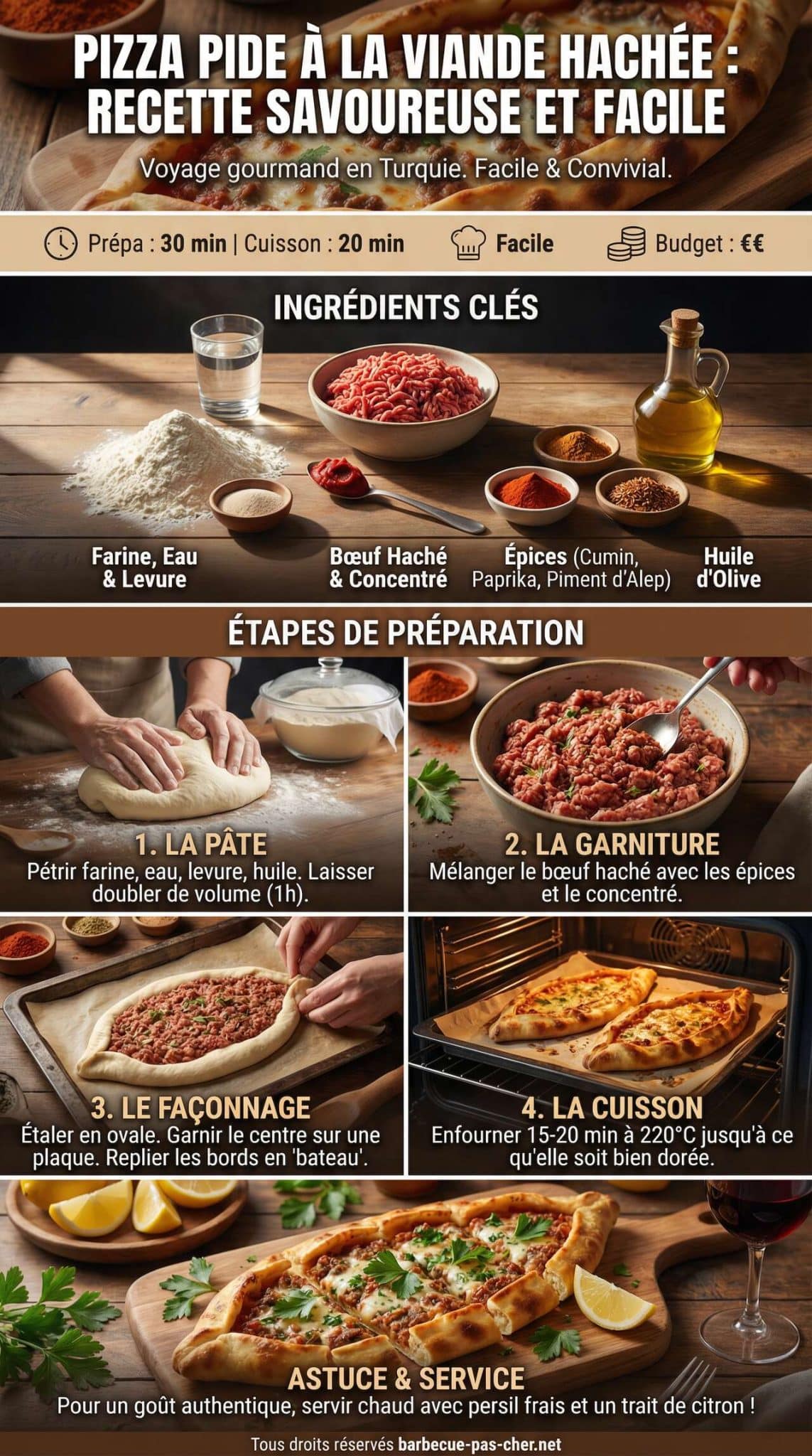Fiche recette Pizza Pide &agrave; la Viande Hach&eacute;e : recette Savoureuse et Facile