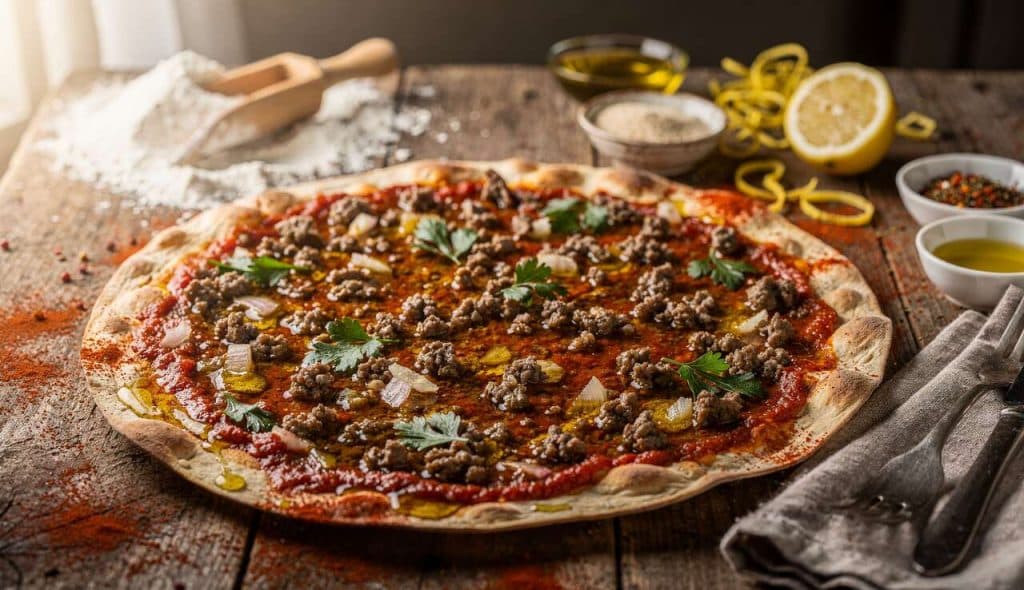 Lachmajoun : recette de Pizza Turque à l'Agneau et au Bœuf