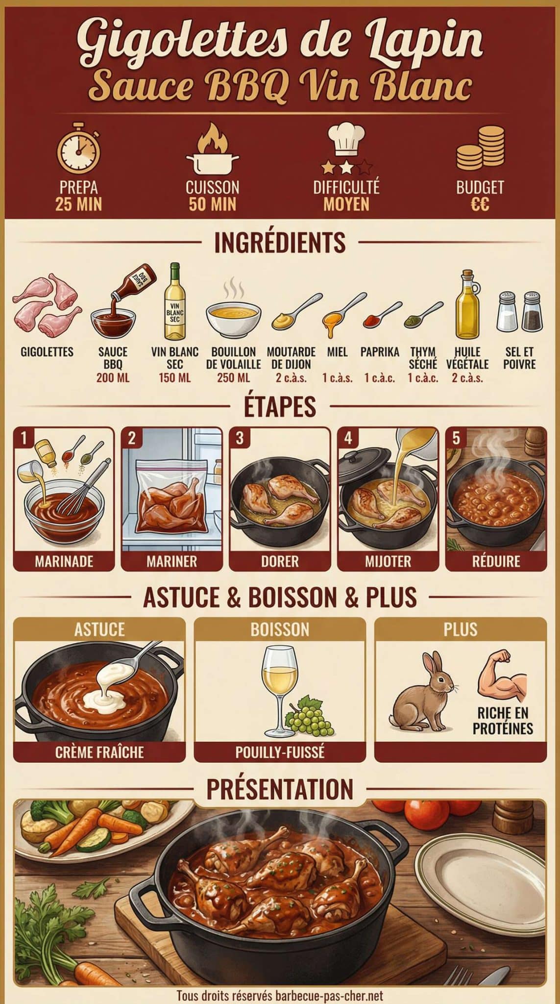 Fiche recette Gigolettes de lapin sauce BBQ vin blanc