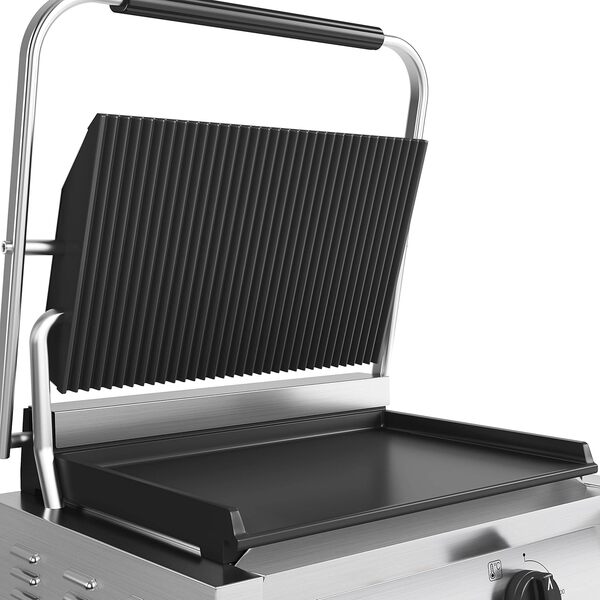 METRO Professional Plancha Panini Grill GPG1202, acier inoxydable, 43 x 36 x 20 cm, température jusqu'à 300 °C, 45 paninis toutes les 60 minutes, argent