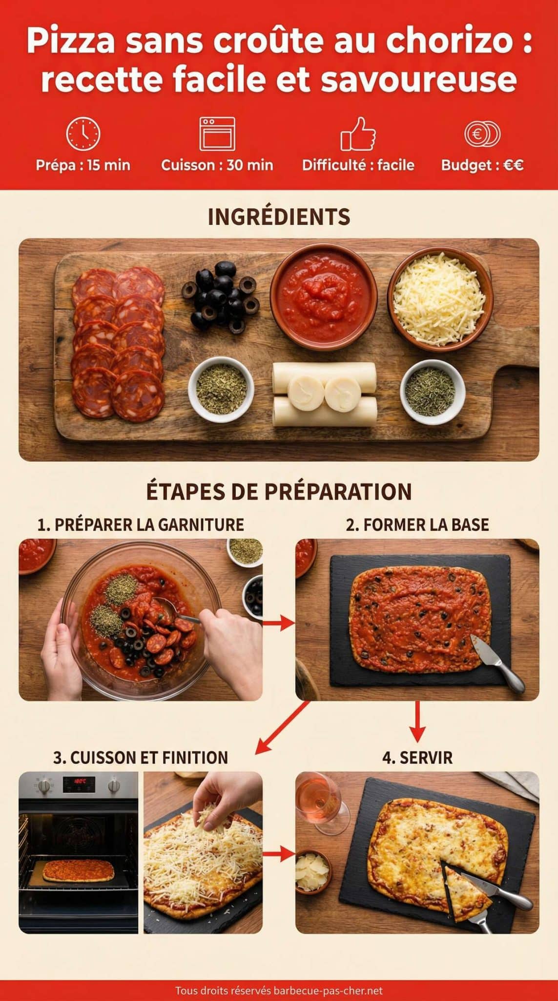 Fiche recette Pizza sans cro&ucirc;te au chorizo : recette facile et savoureuse