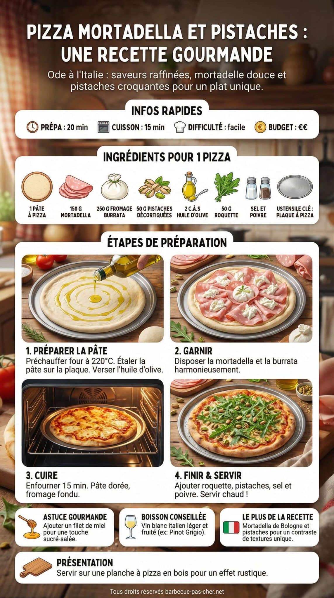 Fiche recette Pizza mortadella et pistaches : une recette gourmande