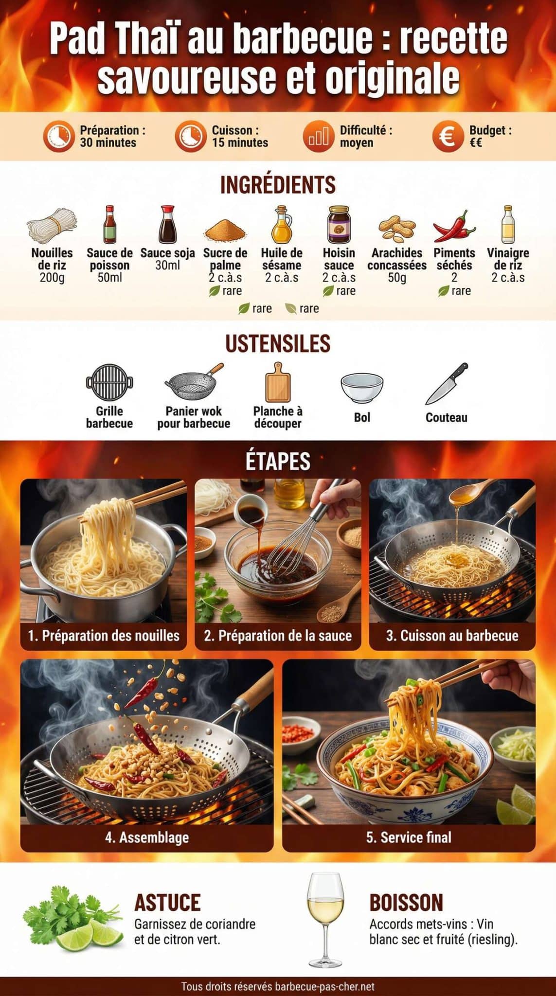 Fiche recette Pad tha&iuml; au barbecue : recette savoureuse et originale