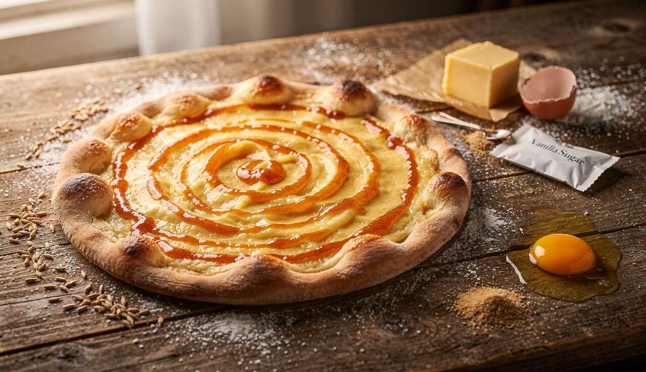 Recette de pizza dolce à la crème pâtissière et confiture d'Ischia