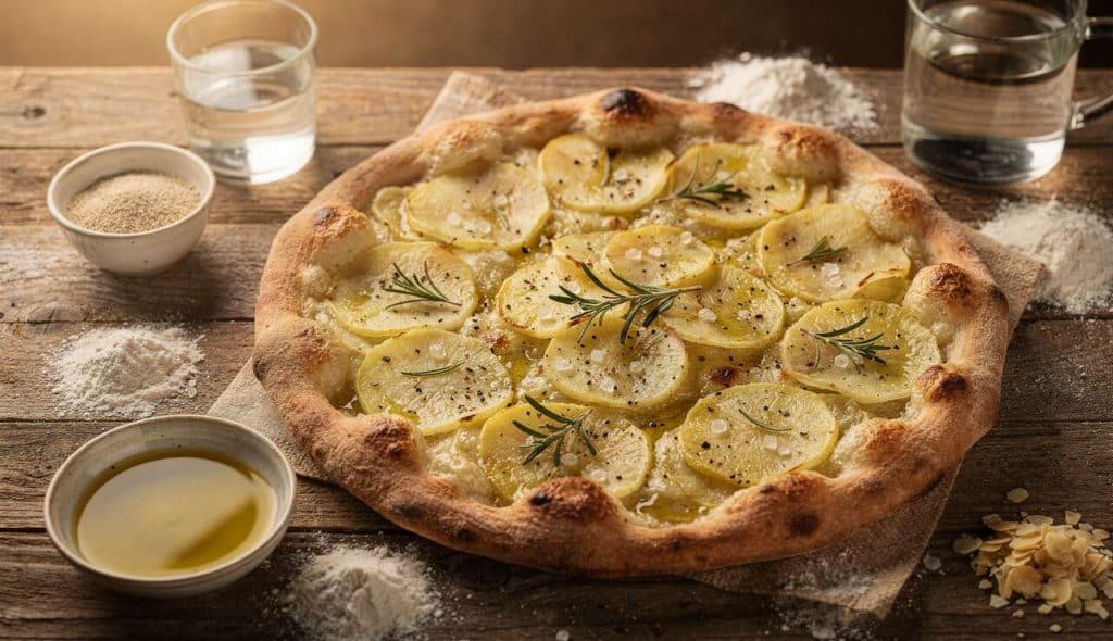 Pizza aux pommes de terre à la romaine : recette savoureuse