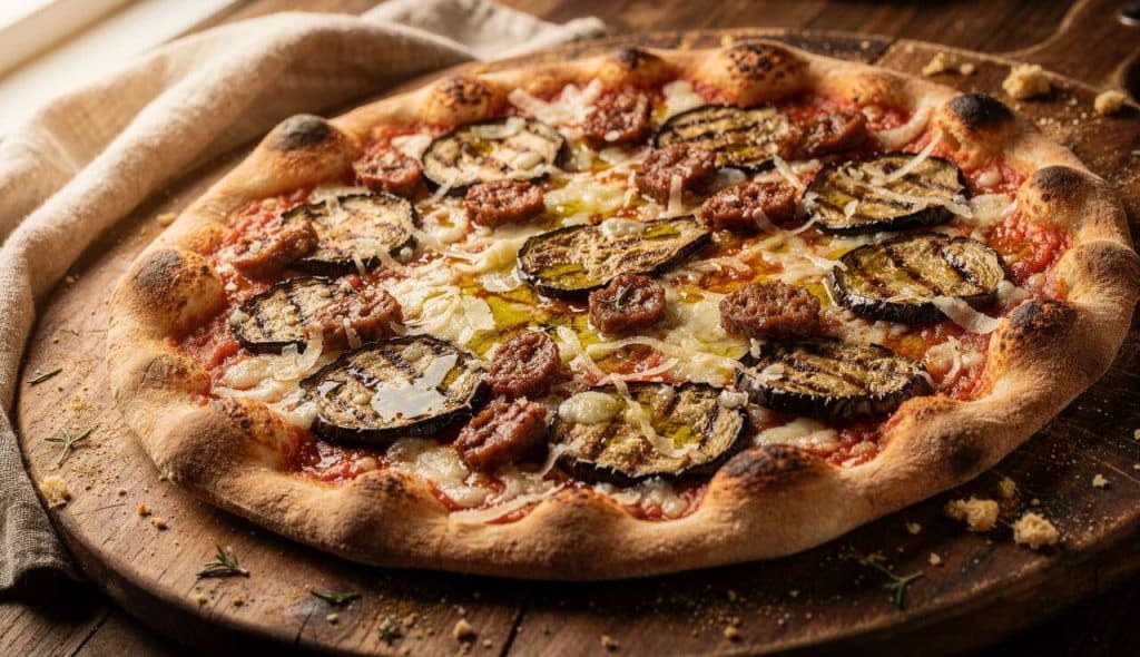 Pizza aubergine, tomates et merguez : recette gourmande