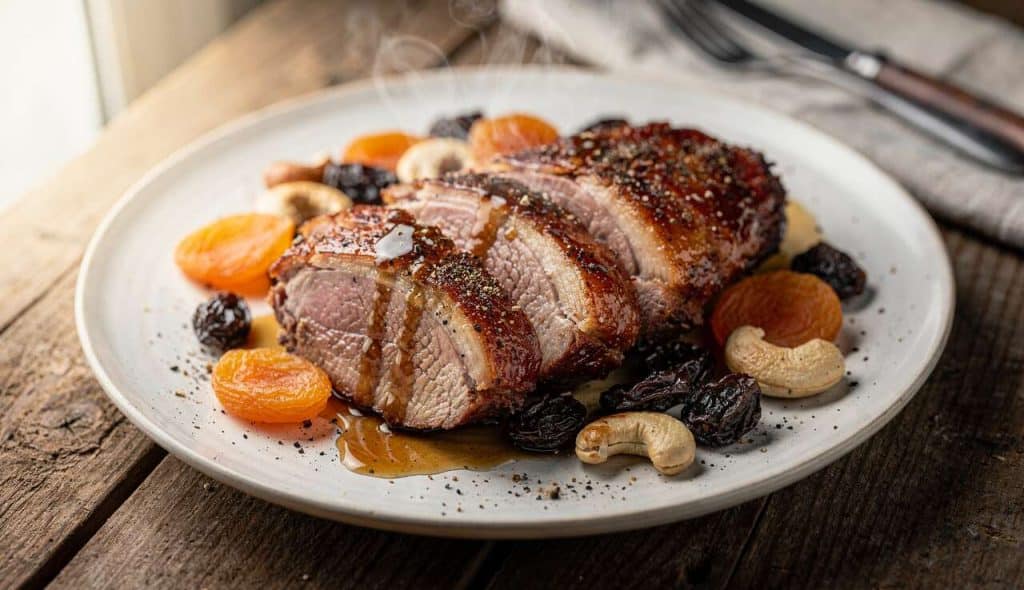 Rôti de magrets de canard aux fruits secs au barbecue