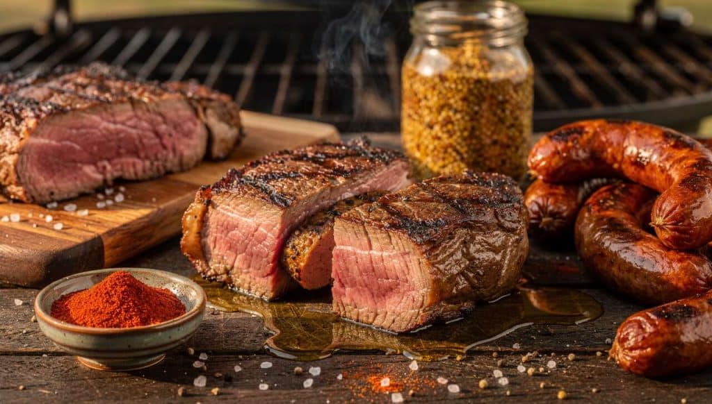 Filet mignon au barbecue avec cœur gourmand à la saucisse