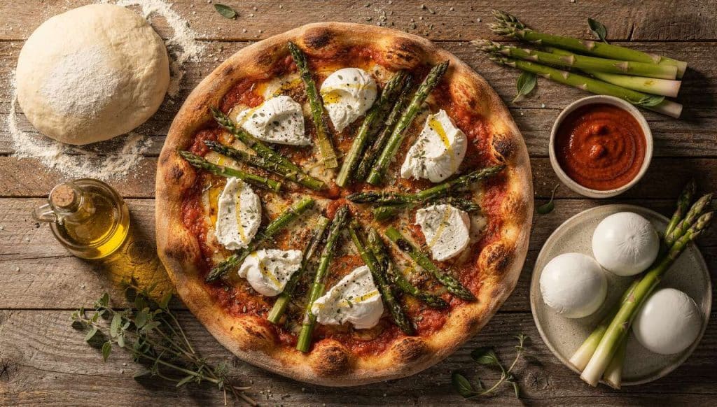 Pizza aux asperges et burrata : recette délicieuse
