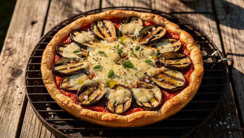 Tarte aubergine mozzarella au barbecue : recette estivale facile