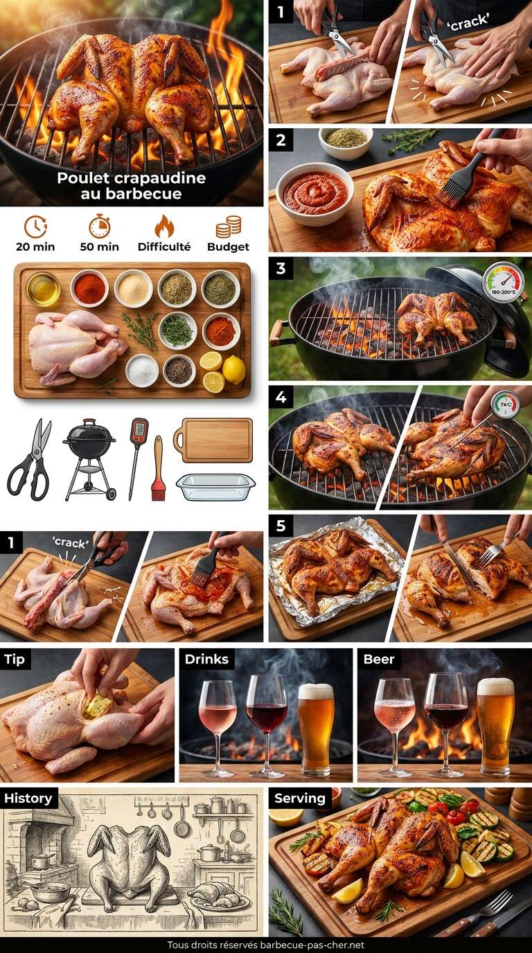 Fiche recette Poulet crapaudine au barbecue : recette savoureuse