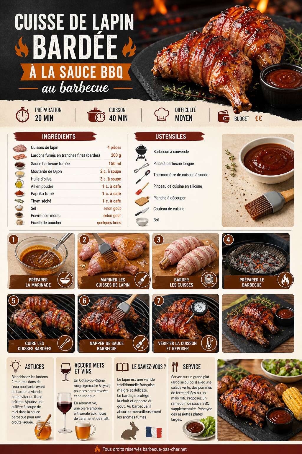 Fiche recette Cuisse de lapin bardée à la sauce BBQ au barbecue Fiche recette Cuisse de lapin bardée à la sauce BBQ au barbecue