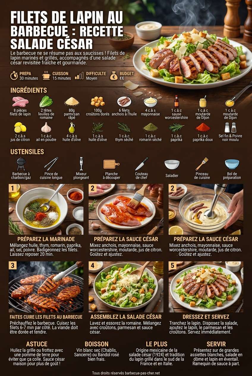 Fiche recette Filets de lapin au barbecue : recette salade C&eacute;sar