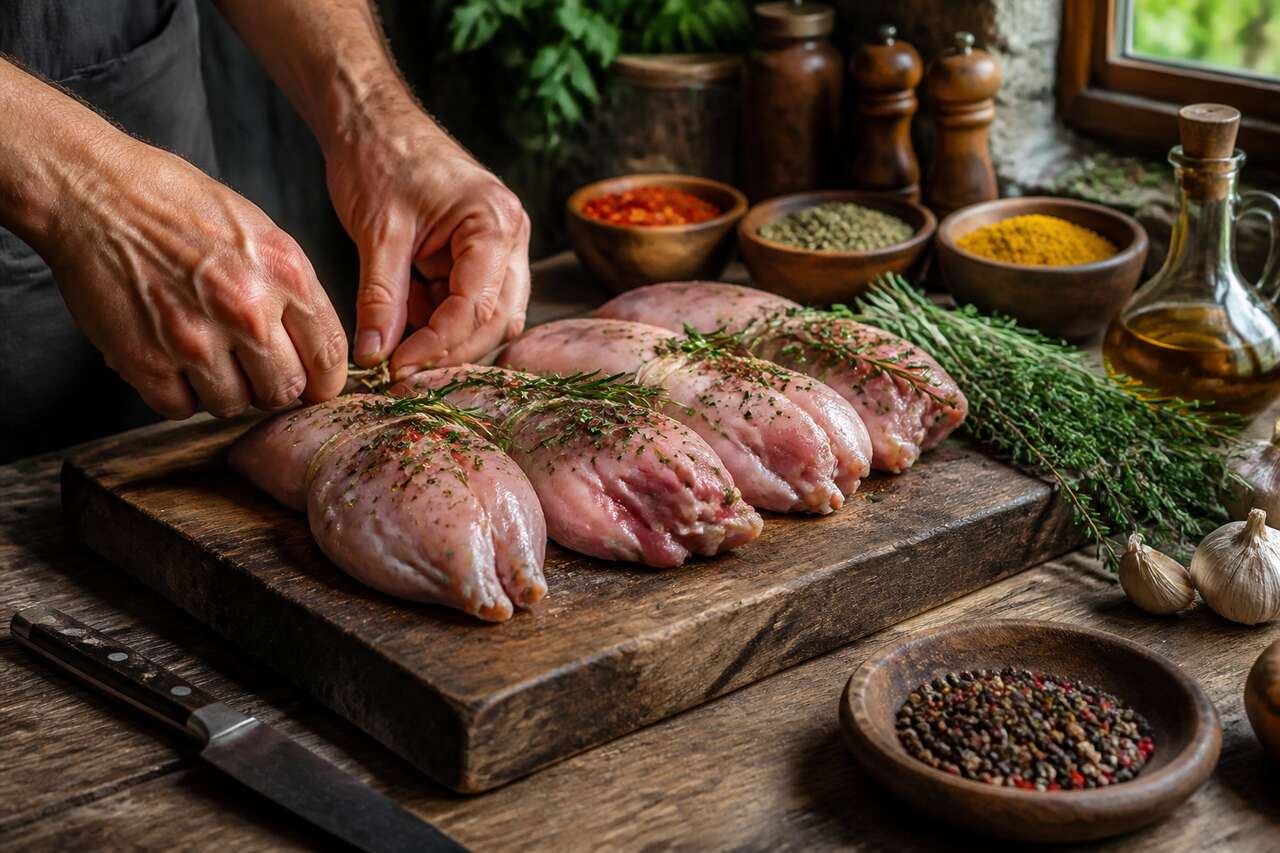 Préparer la viande : découper et assaisonner le lapin